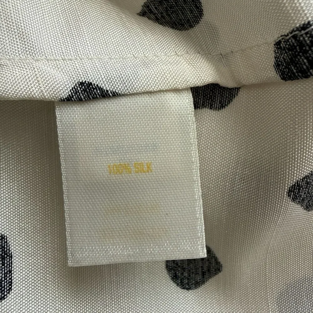 Kate Spade NY 100% Silk Polka Dot Blouse 10 Ruffle Neck Sleeveless Cloud Dot Top